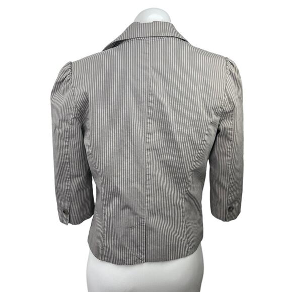 Old Navy Gray Striped One Button 3/4 Puff Sleeve Cropped Blazer Coat Jacket Sz M - Picture 2 of 4